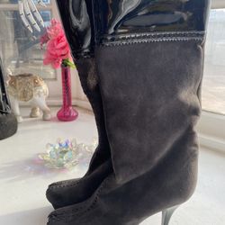 YSL - Yves Saint Laurent - Leather Trim Slim Heels Suede Tall Boots - $80 Obo