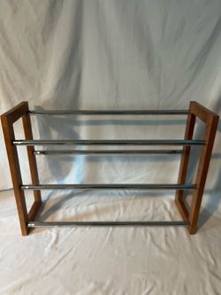 Modern 5-Tier Wood & Chrome Shoe Rack Organizer