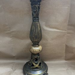 Carved Candle Holder With Marble Center 