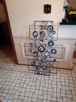 Metal Wall Art with Purple Floral Discs