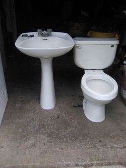 Bathroom Pedestal Sink, Faucet, Toilet