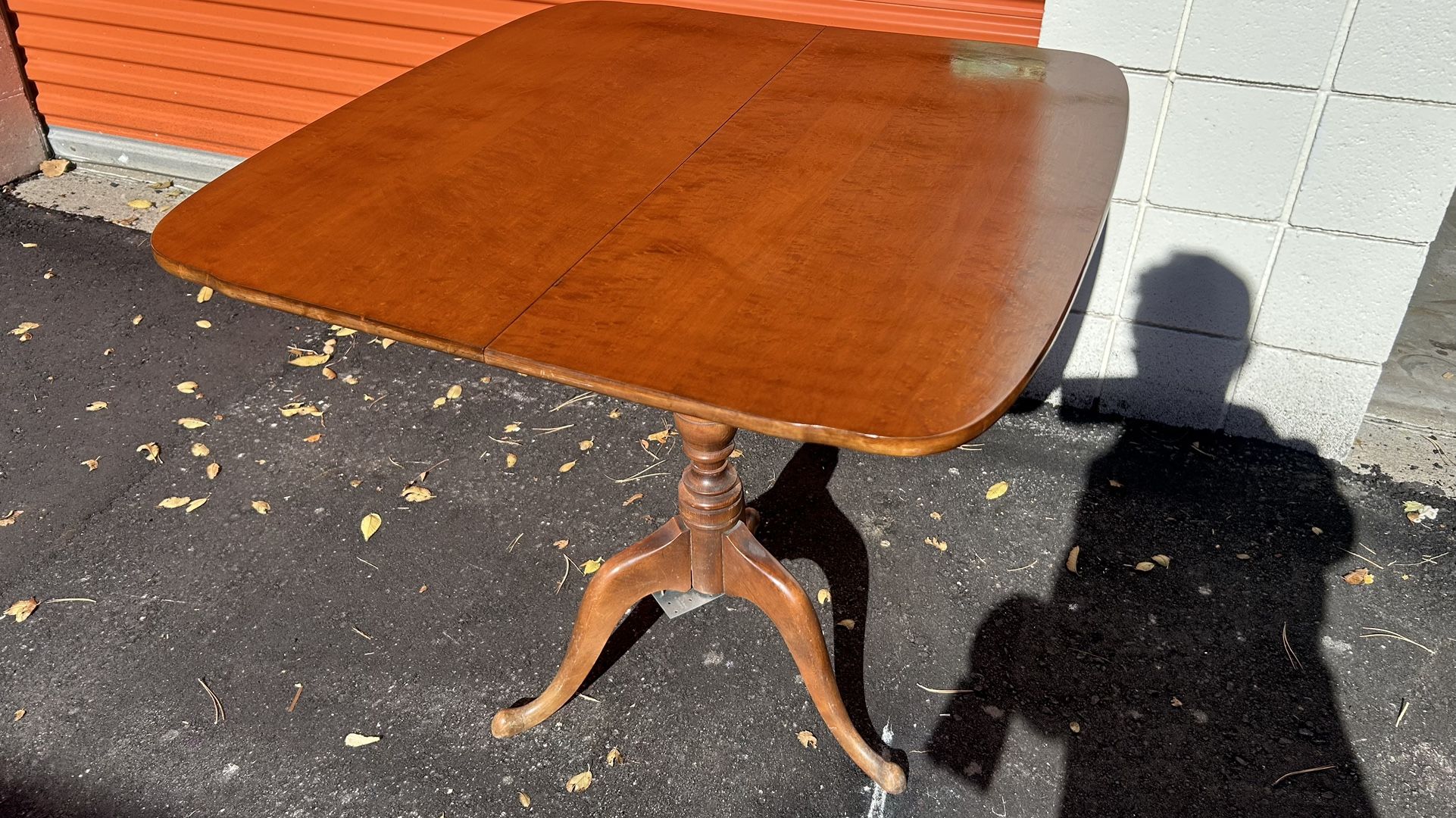 vintage solid wood small table with foldable/ swivel top underneath storage L30”*W28/W14”*H31