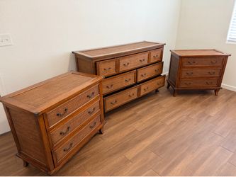 Three piece woven cane bedroom dresser set