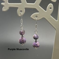 Purple Muscovite Genuine Stone Handmade Earrings