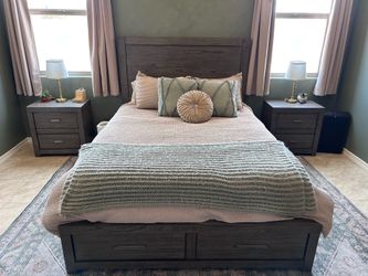 Aspenhome Modern Loft Queen Storage Bedroom Set – Greystone – Bed + 2 Nightstands