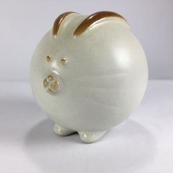 Folk Art Fat Bunny Rabbit Art 4" Round Ball Farmhouse Decor Japan Pottery Figure Statue