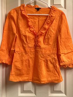 Banana Republic Orange Ruffle V-Neck Blouse