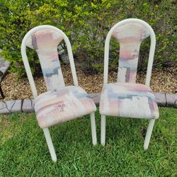 Two Chairs With Metal Frame And Fabric Cushion