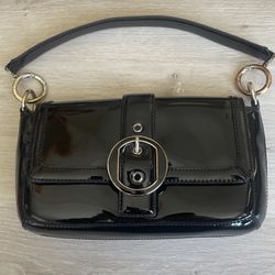 Ann Taylor Black Patent Leather Buckle Shoulder Bag