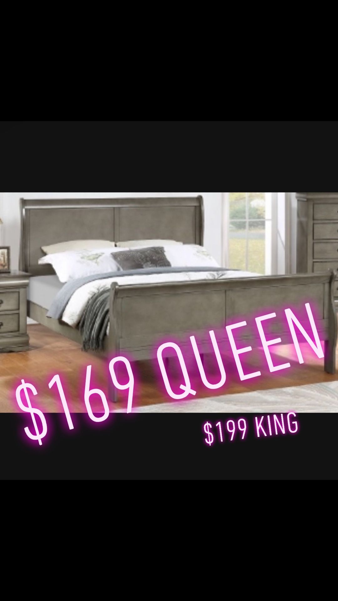 New Gray Queen Bed Frame In Box For $169 