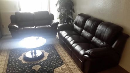 Five seater recliner leather sofa