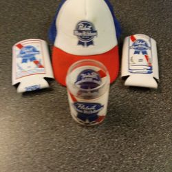 ORIGINAL PABST HAT SEE LABEL 2 CAN COOLERS 1 GLASS
