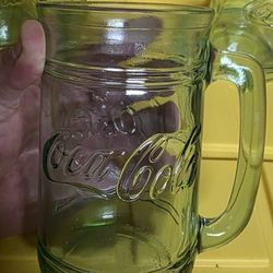 Coca-Cola Glass Mug Set (5) – Heavy Embossed Steins