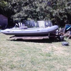 Solid Wood Bottom 14 Ft Raft With Trolling Motor Trailer Optional