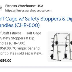 TuffStuff Fitness – Half Cage w/ Safety Stoppers & Dip Handles (CHR-500)