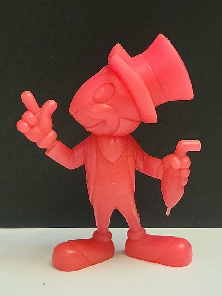 VINTAGE 1971 Louis Marx JIMINY CRICKET Walt Disney Hard Plastic Toy Figurine Pink