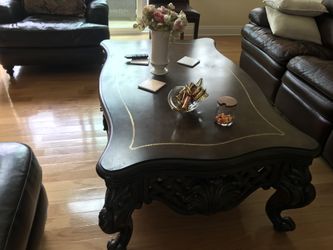Engraved wood coffee table
