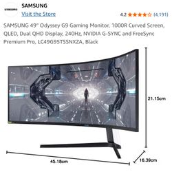 SAMSUNG 49” Odyssey G9 Gaming Monitor, 1000R Curved Screen, QLED, Dual QHD Display, 240Hz, NVIDIA G-SYNC and FreeSync Premium Pro, LC49G95TSSNXZA, Bla