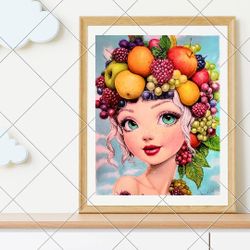 Made By Hand - Whysmsical Fantasy Fruit Girl - Colored Pencil Art