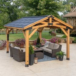 Backyard Discovery 14' x 12' Cedar Wood Peak Roof Gazebo with PowerPort