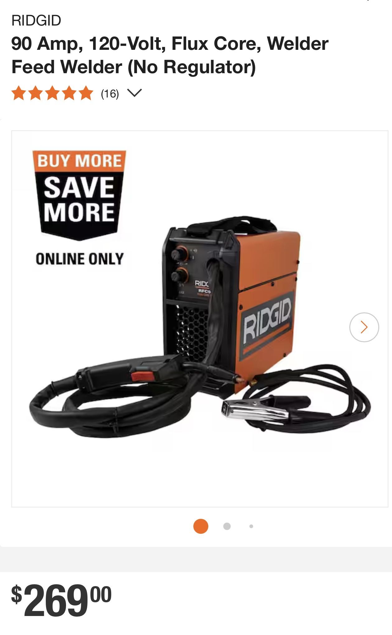 RIDGID 90 Amp, 120-Volt, Flux Core, Welder Feed Welder (No Regulator)