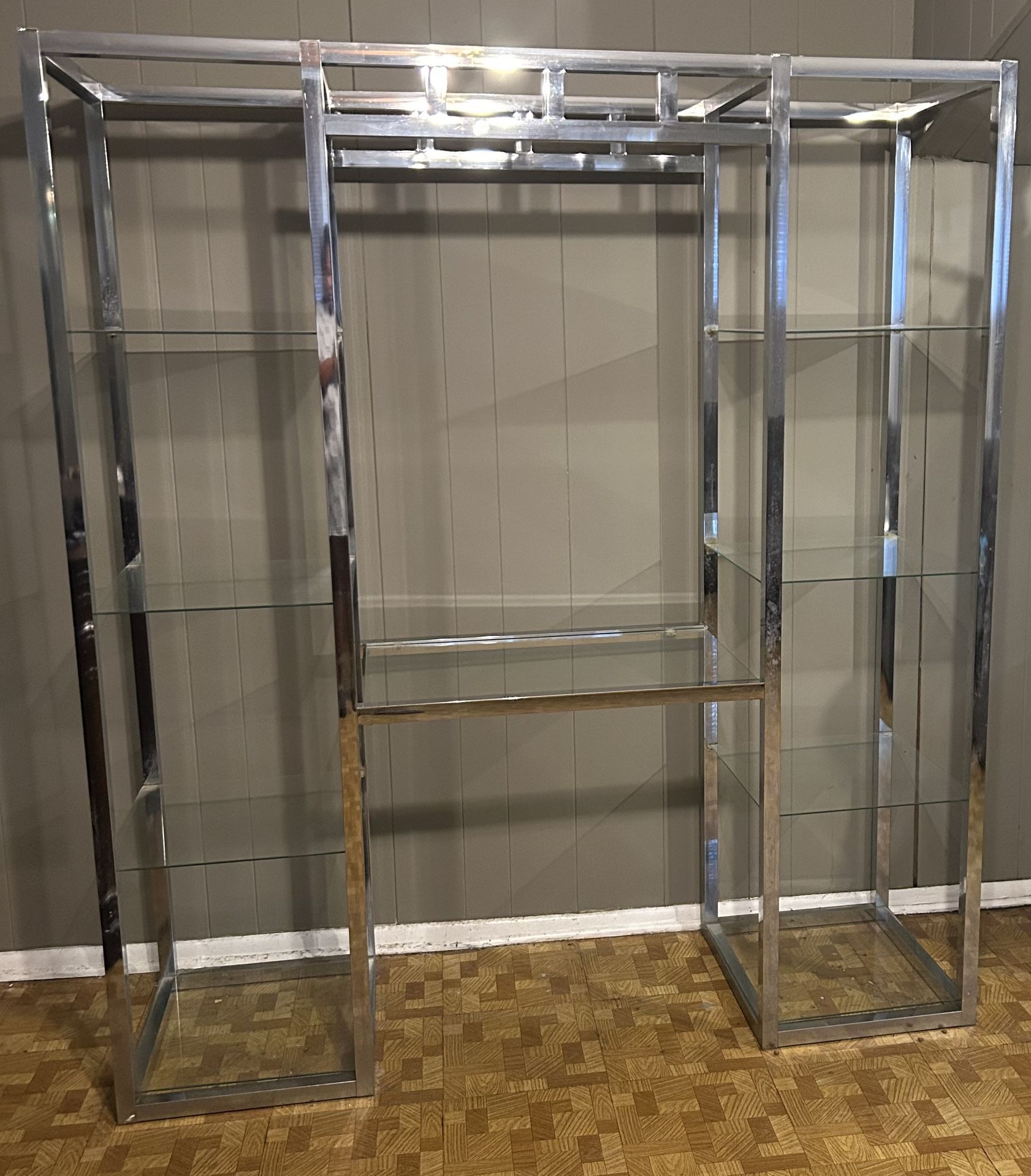 Modern Chrome and Glass Display Shelf