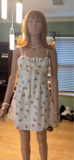 White Cherry Print Mini Sundress