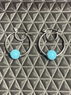 14k White Gold And Turquoise Earrings, 7 mm /// Send Me Your Offer///