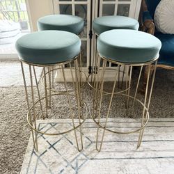 Teal & Gold Barstools- Set of 4