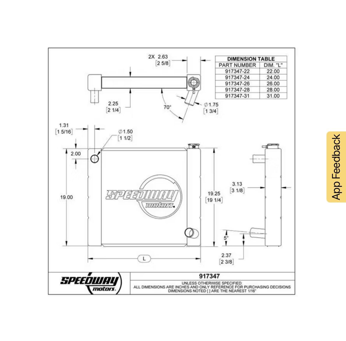 Speedway Chevy SBC/BBC Universal Aluminum Radiator, 26 Inch Wide