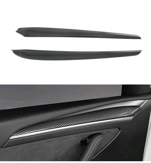 Tesla Model 3, Y, Interior Door Panel Molding Trim, ABS Black Gloss Carbon Fiber.