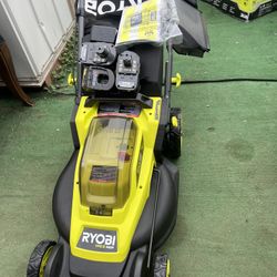RYOBI ONE+ HP 18V Brushless 16 in. Cordless Battery Walk Behind Push Lawn Mower with (2) 4.0 Ah Batteries and (1) Charger