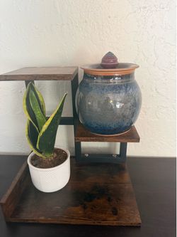 Signed Vintage Studio Art Pottery Lidded Canister - Multi-Tonal Blue Glaze