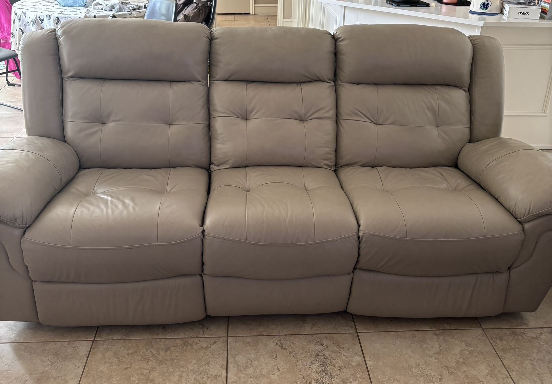 Soft Beige Leather Reclining Sofa & Reclining Chair