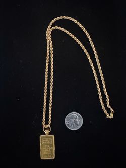 24k Gold Bar Pendant w Chain