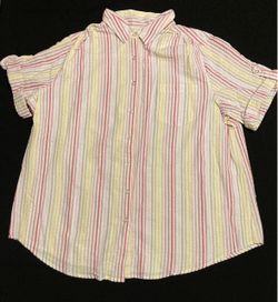 Woman Within Short Sleeve Button Down 100% Cotton Seersucker Shirt Size 22/24