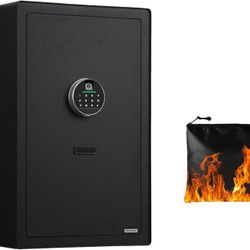 Home Safe, Heavy-Duty Digital Security Safe with Fingerprint Lock, Built-In Drawer & Removable Shelf, Fireproof & Waterproof Bag Included (