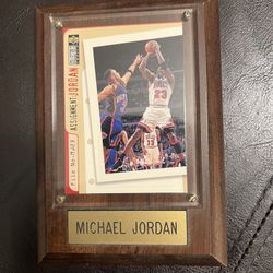Michael Jordan Basketball Card on Wooden Plaque
