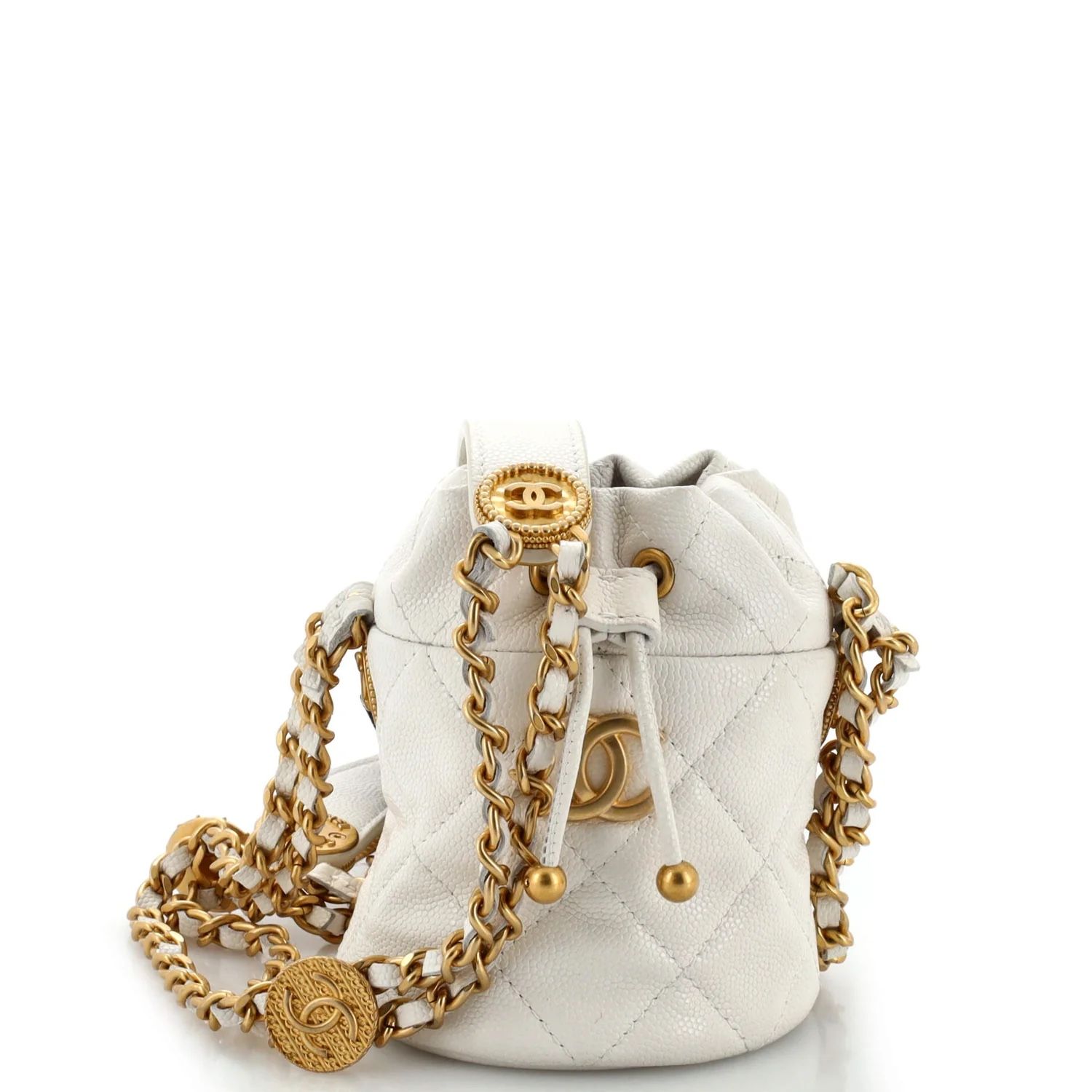 CHANEL Matelasse Chain Shoulder Purse Bag Cavierskin Leather White