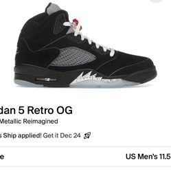 Jordan 5 Retro OG Black Metallic Reimagined 11.5 DS