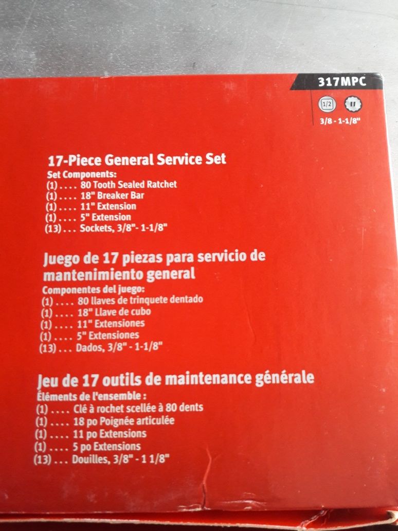 Snapon snap on 317MPC 17 pc 1/2" Drive 12-Point SAE General Service Socket Set