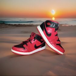 Nike Air Jordan 1 Boys Mid Top Red Black & White - Sneakers Lace Up SIZE 10C