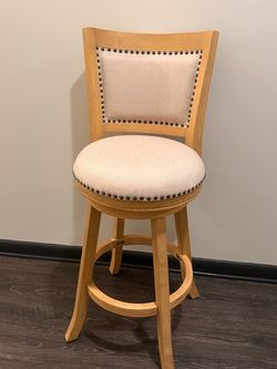 Melrose Wood Upholstered Swivel Counter Barstool - Cream Wire-Brush