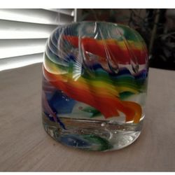 Murano Glass  Paper Weight With Pressed Bubbles (Pride) Color Theme