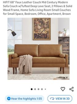 HIFIT 68" Faux Leather Couch Mid Century Modern Sofa Couch