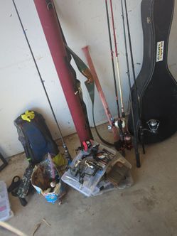 Fishing gear including poles reels and lures