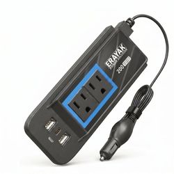 ERAYAK 200W Cigarette Lighter Adapter Car Power Inverter DC 12V to 110V with 110V AC Outlet – Premium Car Accessory USB C Fast Charger for Road Trips