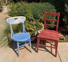 $20.00 EACH FIRM ⭐️ Vintage Distressed Solid Wood Farmhouse Accent Dining Decor Chairs