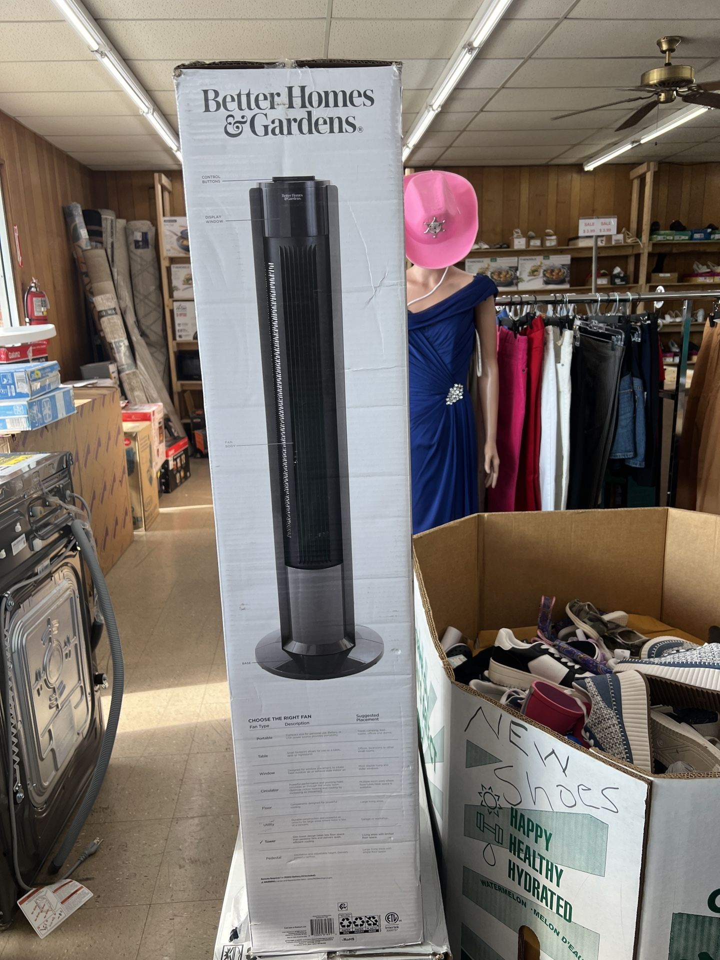 Better Homes & Gardens 40" Tall, 3-Speed Tower Fan, Internal Oscillation, Gray, New,