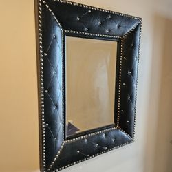 Black Leather Framed Wall Mirror 